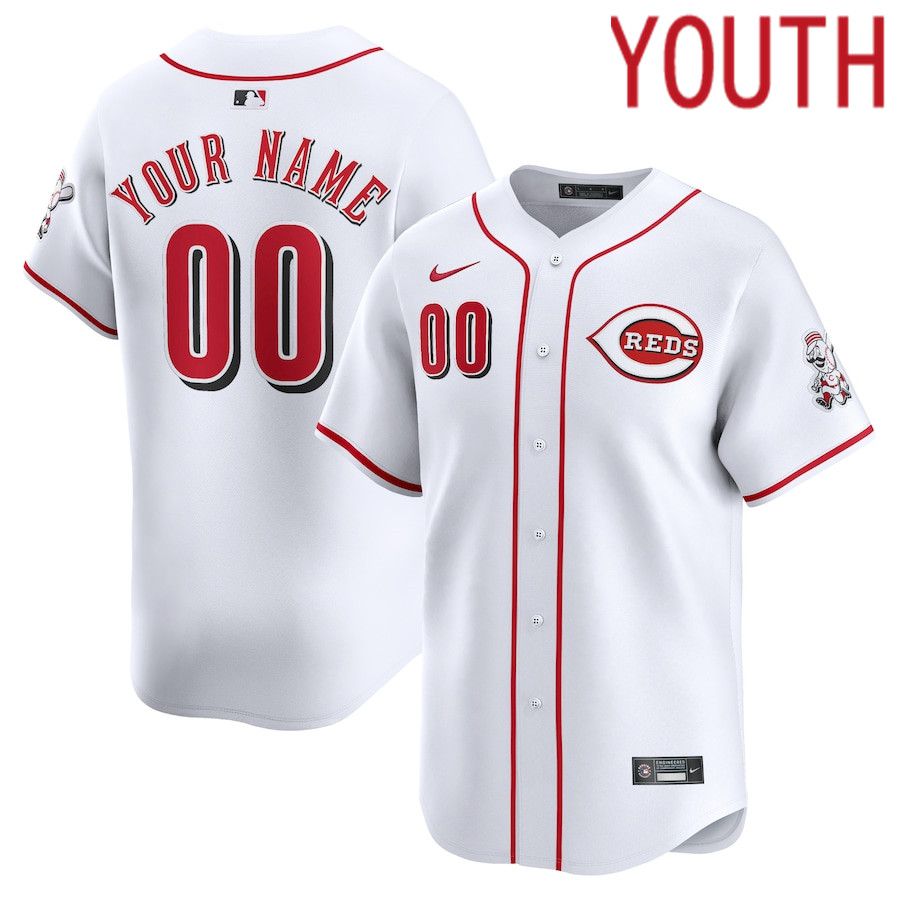 Youth Cincinnati Reds Nike White Home Limited Custom MLB Jersey->customized mlb jersey->Custom Jersey